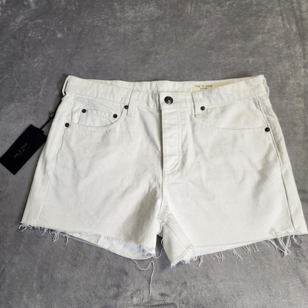 New rag & bone The Dre Low Rise Shortie White Denim Cut Off Shorts 30 NWT Optic
